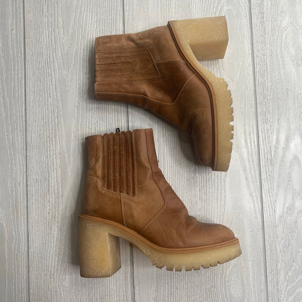 Free People James Brown Leather Chunky Chelsea Boots Size 38 US 7.5